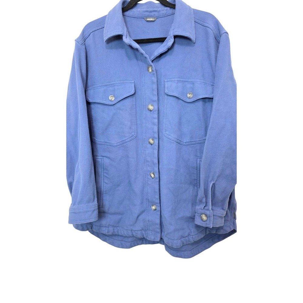 Eddie‎ Bauer Women's L Blue Button-Up Shirt Jacket Pockets Hiking Outdoor